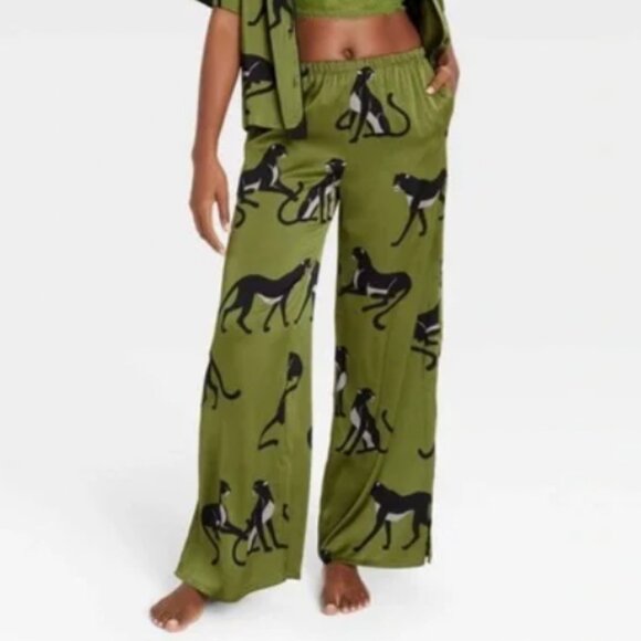 Auden Olive and Black Animal Print Pants - Picture 1 of 5